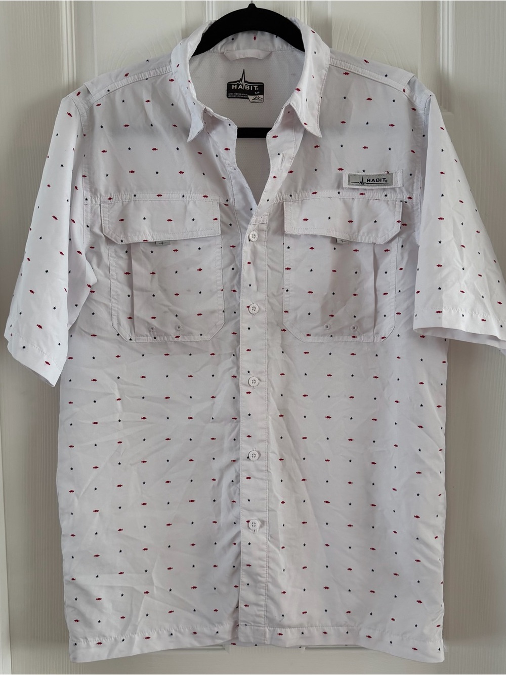 Habitat White Short-Sleeve Button-Down Shirt with Red Dot Print